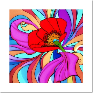 70s Style Red Poppy Flower Digital Abstract (MD23Mrl019) Posters and Art